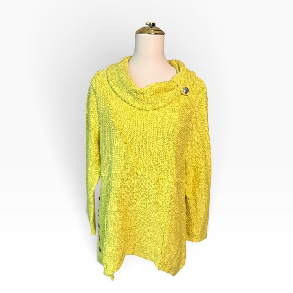 Soft Surroundings Breakwater Tunic Sweater PL Yellow Cowl Neck Cotton Blend